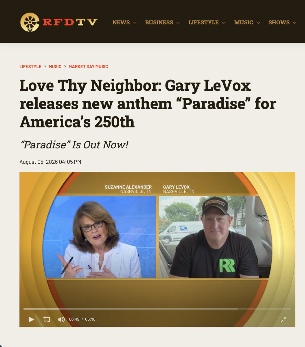 Gaithermusic's tweet photo. Watch the @GaryLeVox interview with @OfficialRFDTV  about his new single "Paradise" from @GaitherMusic ➡️
https://t.co/drPxnDGe91 https://t.co/Va1LX2d3Ak
