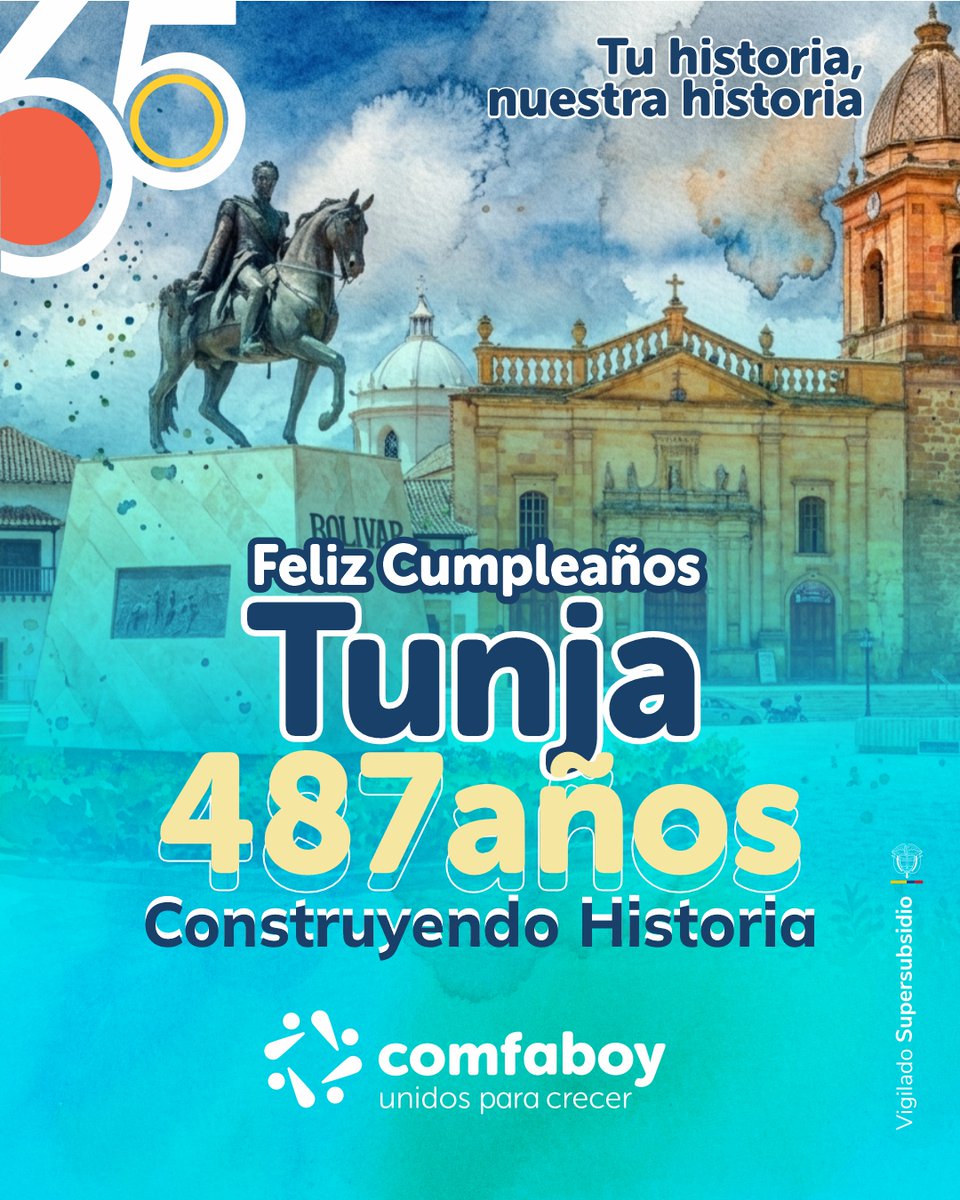 comfaboy's tweet photo. 487 años de historia, cultura y legado.

Desde COMFABOY nos unimos a la celebración de Tunja, una ciudad que ha sido protagonista del desarrollo de Boyacá y que continúa construyendo un mejor futuro para sus habitantes.

¡Feliz aniversario, Tunja! 💙💛

#Tunja487Años #Comfaboy https://t.co/4VDJ8biaG1