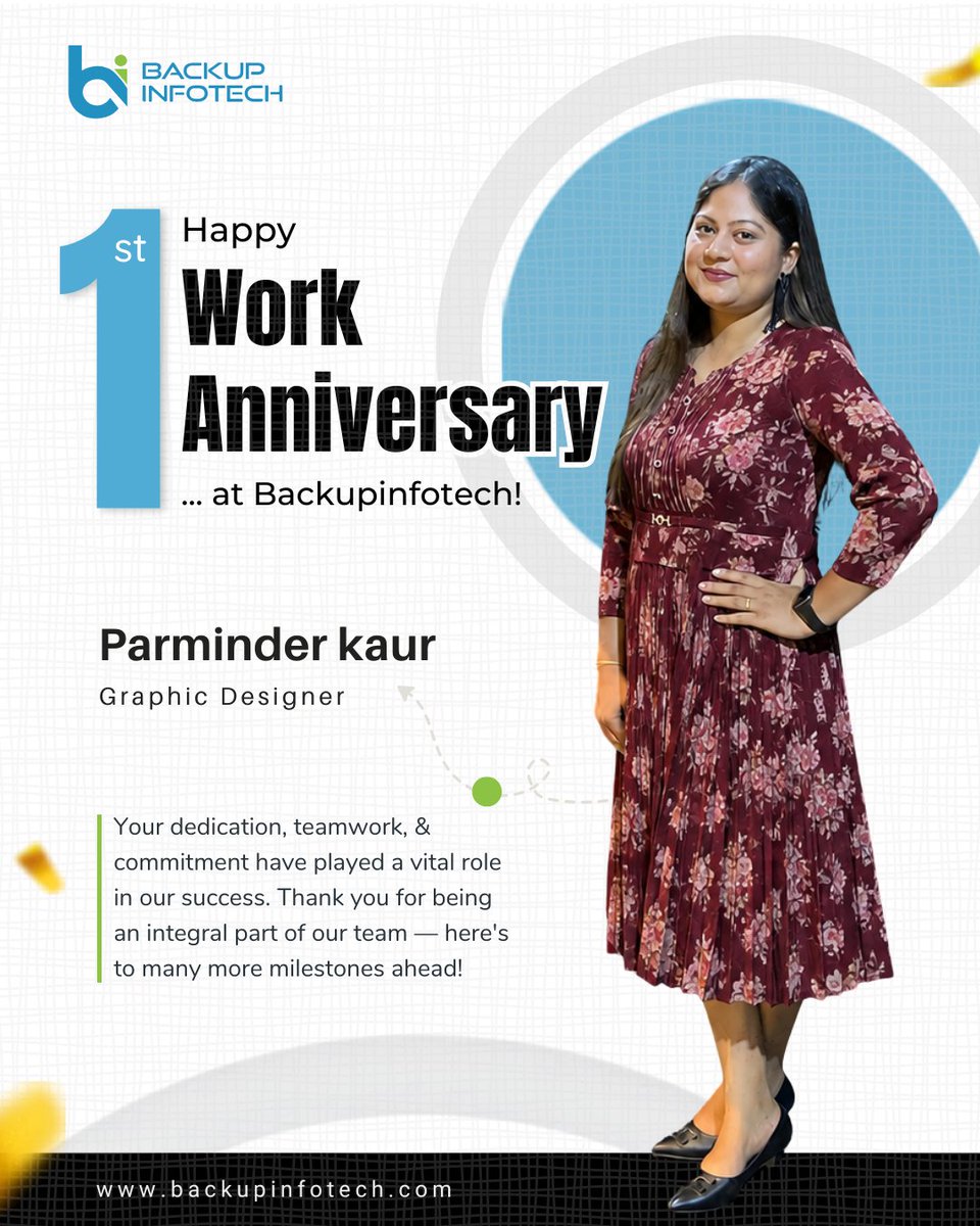 backupinfotech's tweet photo. ๐ Happy 1st Work Anniversary, Parminder Kaur!
Thank you for a year of creativity, dedication, and outstanding contributions. Wishing you continued success and many more milestones with Backup Infotech!
#WorkAnniversary #TeamBackupInfotech #EmployeeAppreciation #GraphicDesigner https://t.co/BJKZzR2ZbL