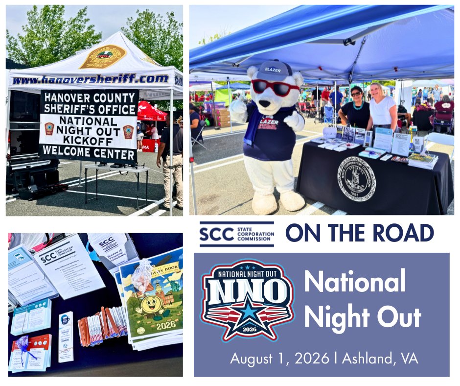 VAStateCorpComm's tweet photo. SCC #outreach folks were exhibitors during Hanover County Sheriff’s Office &amp; Green Top National Night Out recently in Ashland, VA. 

1,000+ people attended the event, which featured first responder vehicles &amp; equipment, a K-9 demo, info exhibits &amp; more. https://t.co/gKzxkf08Fz https://t.co/renBCita5H