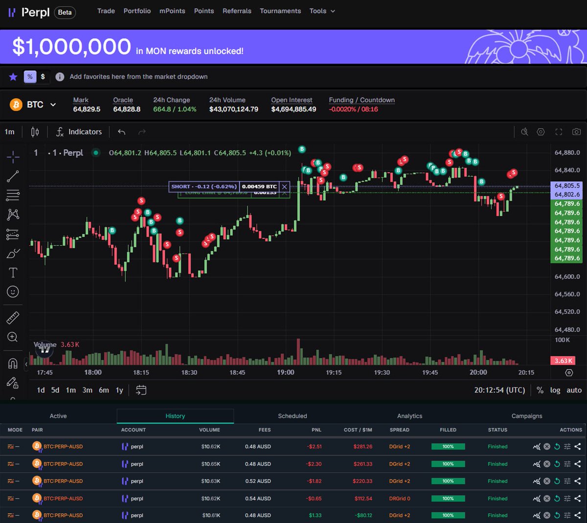 OG_Branxi's tweet photo. while you’re still calculating point prices on other perp DEXes and hunting for OTCs that won’t scam you…

in @perpltrade you already know: 1 mPoint = $1

check your points for the past week - it was the biggest ever with 431M total volume

my total results:
441 Points
298 mPoints = $298

still have 11 weeks left to farm mPoints and exchange them for $MON rewards

I traded the entire past week only with @tread_fi bot, mostly $BTC using DGrid mode - worked good

don’t forget about Treadfi Season 1.5 that’s currently running

Perpl + @monad are breaking into the top of the metrics lists
the key is that the product itself keeps developing - without that, long-term growth is impossible

5% points boost - https://t.co/d3hlwRXk3P
TreadFi - https://t.co/mGlcWzQLhF