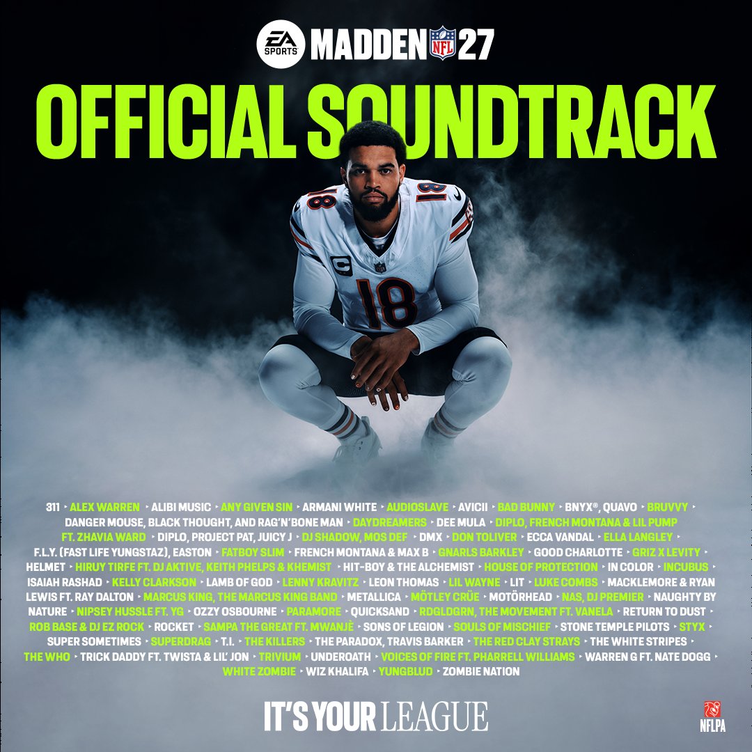 EAMaddenNFL's tweet photo. It’s Your League. It’s your soundtrack.

Full playlist right here ⬇️
🔗: https://t.co/Qltj8gUmL9 https://t.co/vBYNIetGZd