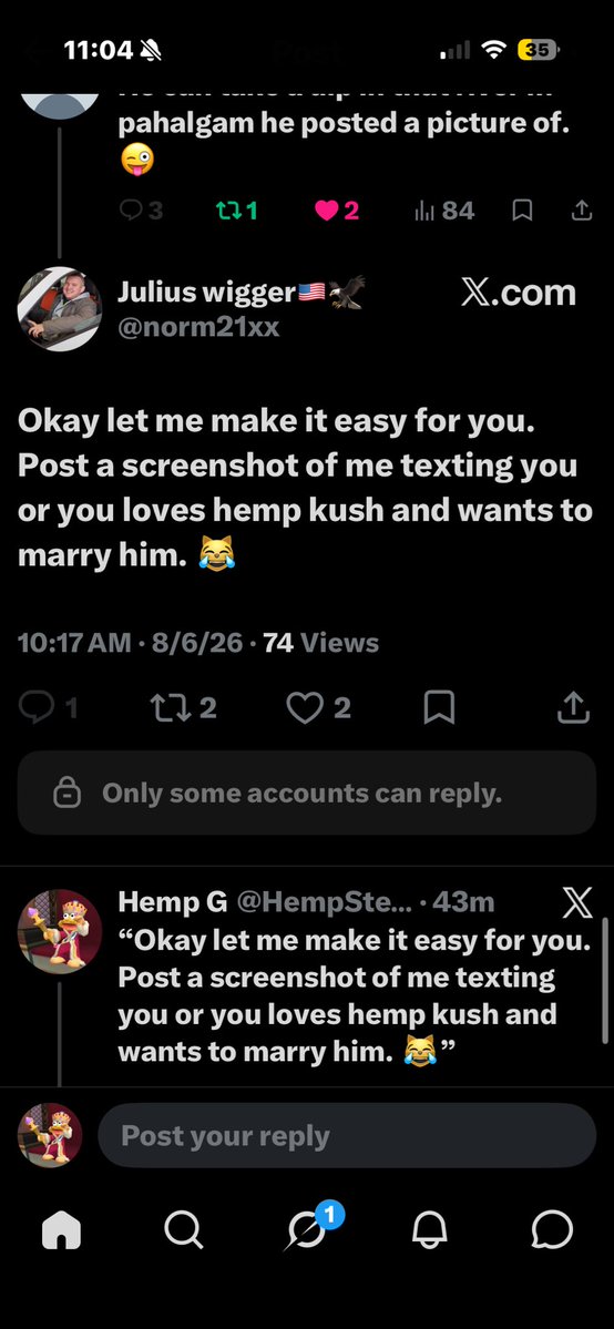 HempSteadyz's tweet photo. @maxwell23x @Syluscums Lmao!!! Loser blocks me now using his alts to talk. 😂 https://t.co/YH2BGZBNoa