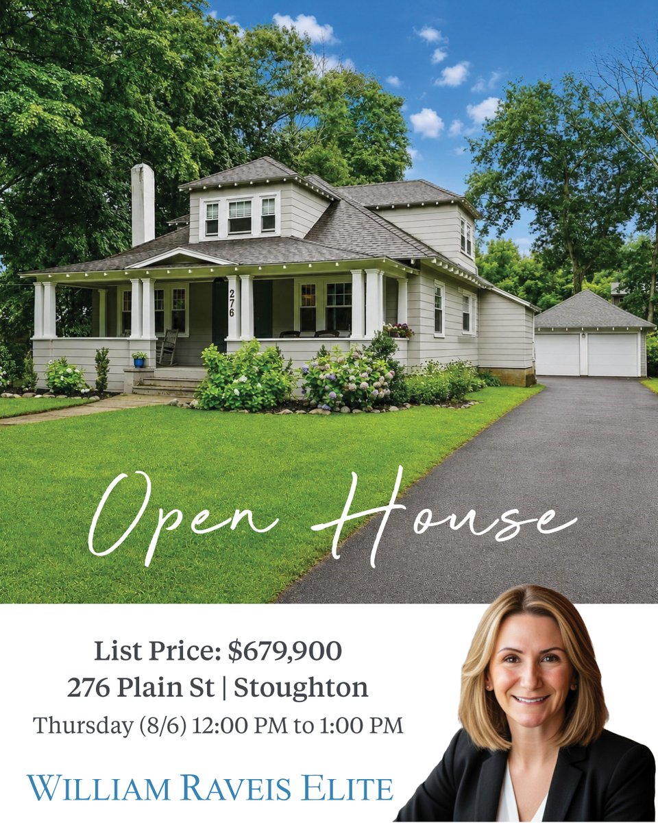 ReneeRobertsRE's tweet photo. Open House  🏡 Thursday, August 6 | 12:00 PM – 1:00 PM✨
📍 276 Plain Street, Stoughton, MA
 💲 Offered at $679,900
For more information or to schedule a private showing, contact:
Renee Roberts
 📞 (781) 727-3054
 📧 renee.roberts@raveis.com
https://t.co/4A0SCi4xhV https://t.co/ho9CSB3Do5