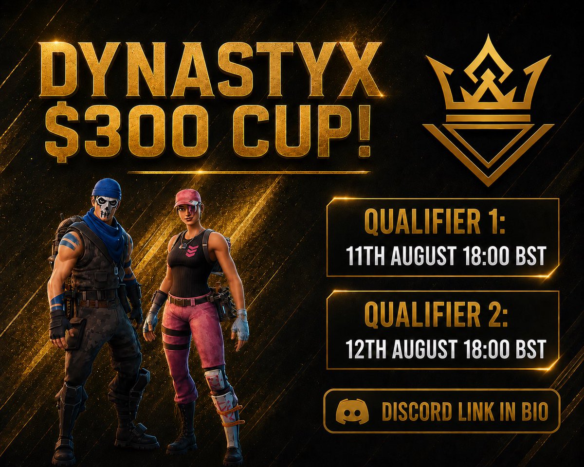 DynastyXesport's tweet photo. DynastyX $300 Cup 🏆

Requirements:
- Follow @DynastyXesport
- Like and Retweet ♻️ 
- @ Your Duo below 👥  
- Join the discord server 📍

Send evidence of following all the requirements into https://t.co/Bd0Y3yDdwT to be eligible for cash prizes. https://t.co/Fa7lZnGa9V