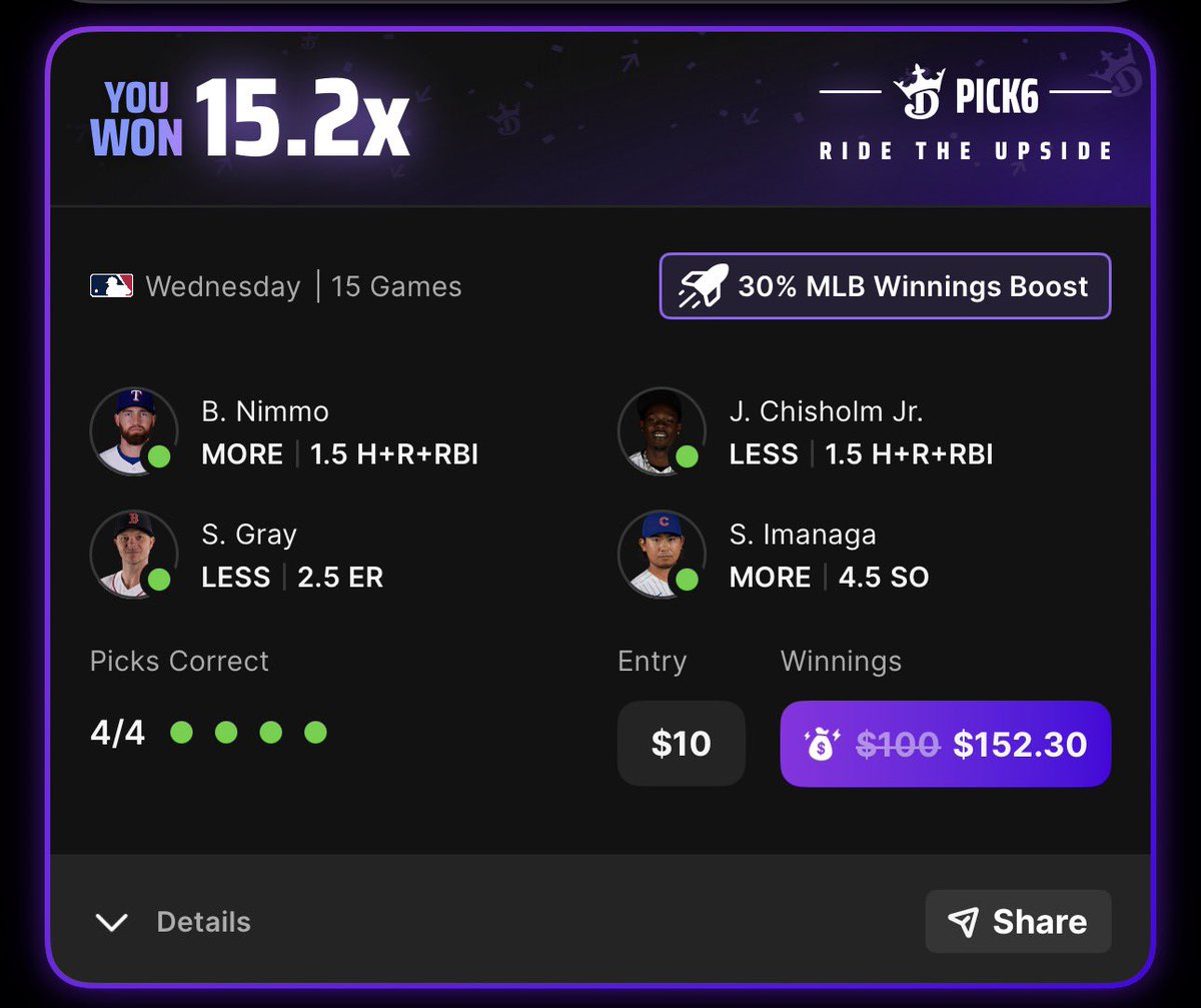 salamanderbets's tweet photo. 15.2x win on @pick6 with some purple as well! Took the top plays on the @DGFantasy! https://t.co/knbWW6gVUg