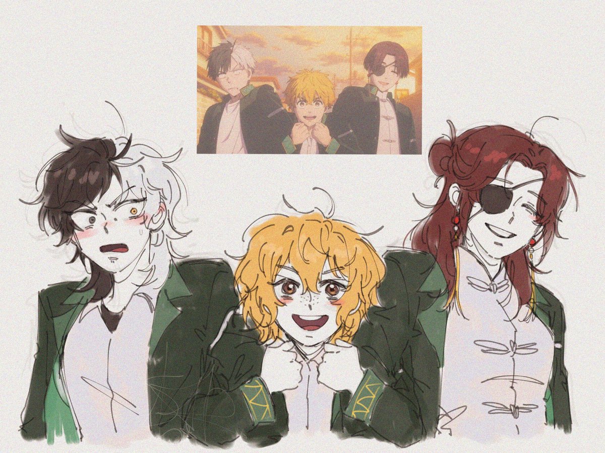strange_blossom's tweet photo. -Furin Trio redraw-
Post this before omw to work... 
An old WIP that I managed to finish-... idk kinda(?) 
Also I'm planing to draw em more in the future •́︿•̀ https://t.co/YjVrX2Nucw