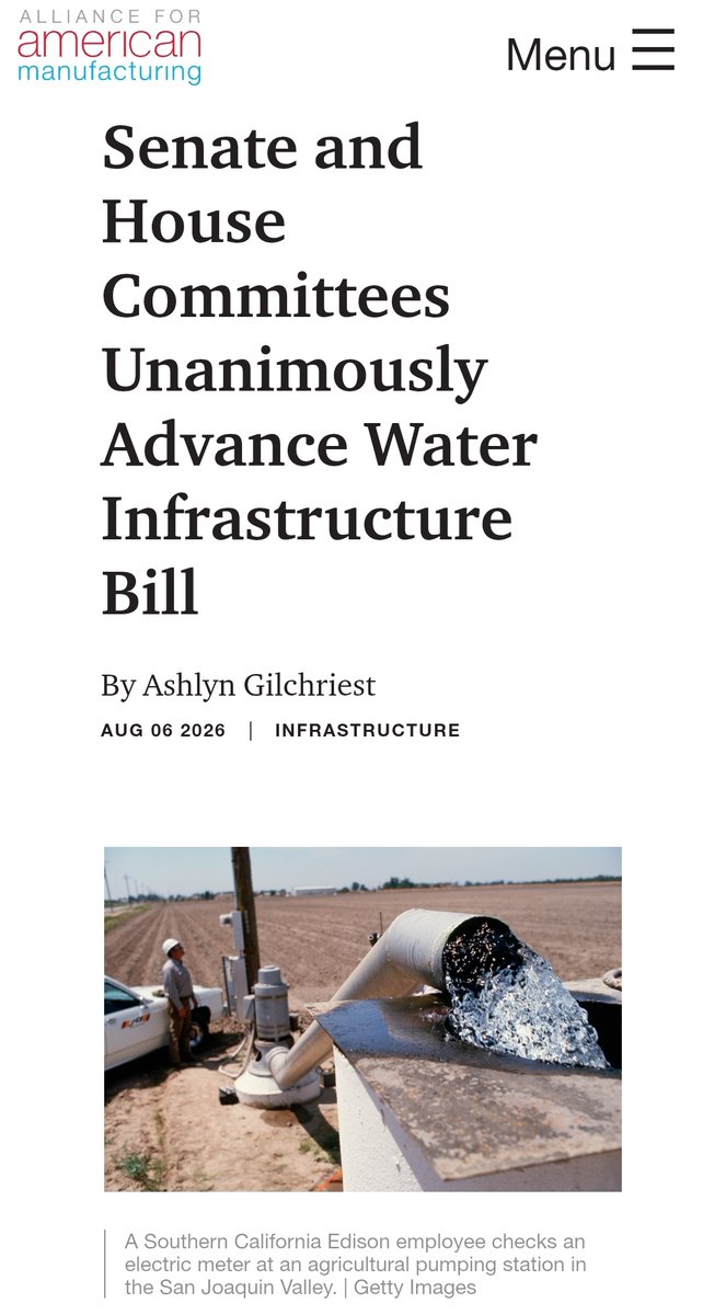 KeepitMadeinUSA's tweet photo. Water infrastructure isn't just about clean water. It's about keeping American manufacturing moving.

WRDA 2026 would strengthen ports, inland waterways, flood control, and other critical infrastructure that manufacturers rely on every day....

Thread--> https://t.co/DtAuR9y4mB