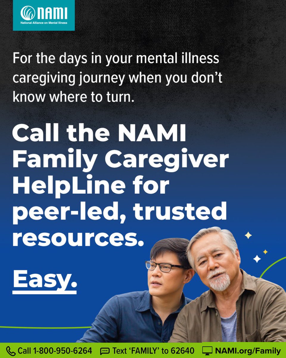 NAMICommunicate's tweet photo. When you don't know where to turn, we're here.

- Call 1-800-950-NAMI (6264), press 4
- Text FAMILY to 62640
- https://t.co/MpjHKMWZpG 💙 https://t.co/20OVp17rzY