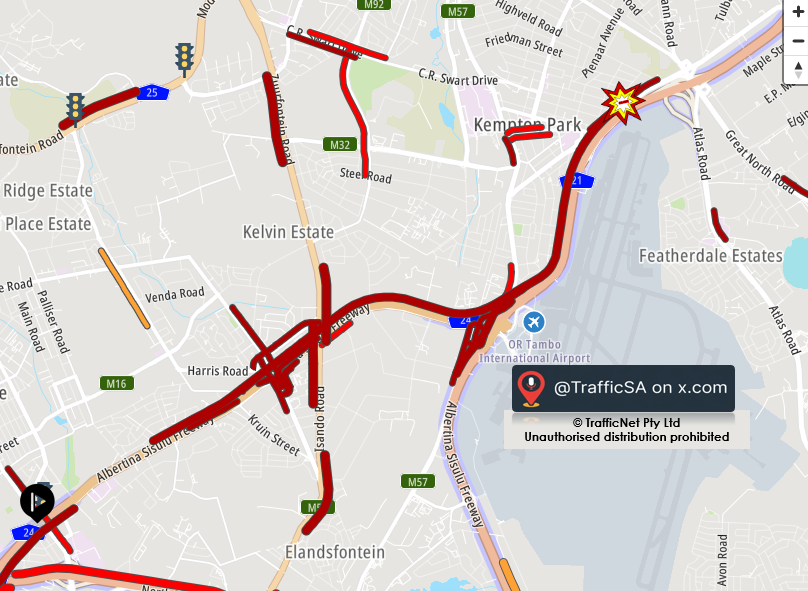 TrafficSA's tweet photo. Ekurhuleni - R24 East ==> R21 North (Latest) https://t.co/qAKKtWs9Kz