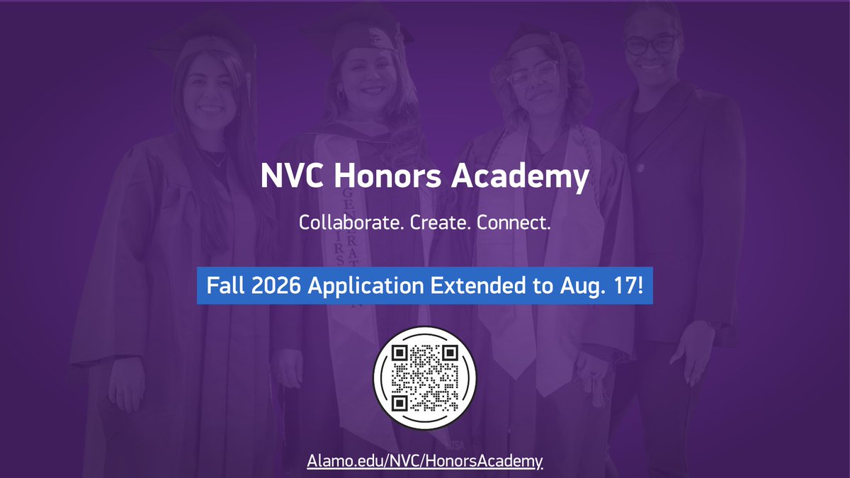 govista's tweet photo. 📢Good news, Wildcats!

The fall application deadline for the NVC Honors Academy has been extended to Aug. 17!

The Honors Academy provides opportunities to embrace new challenges, learn from dedicated faculty mentors, and connect with a community of motivated students.🎓 

▶️Apply today: https://t.co/3wiwturcn3  

#NVC #NVCHonorsAcademy #AlamoColleges #FutureLeaders