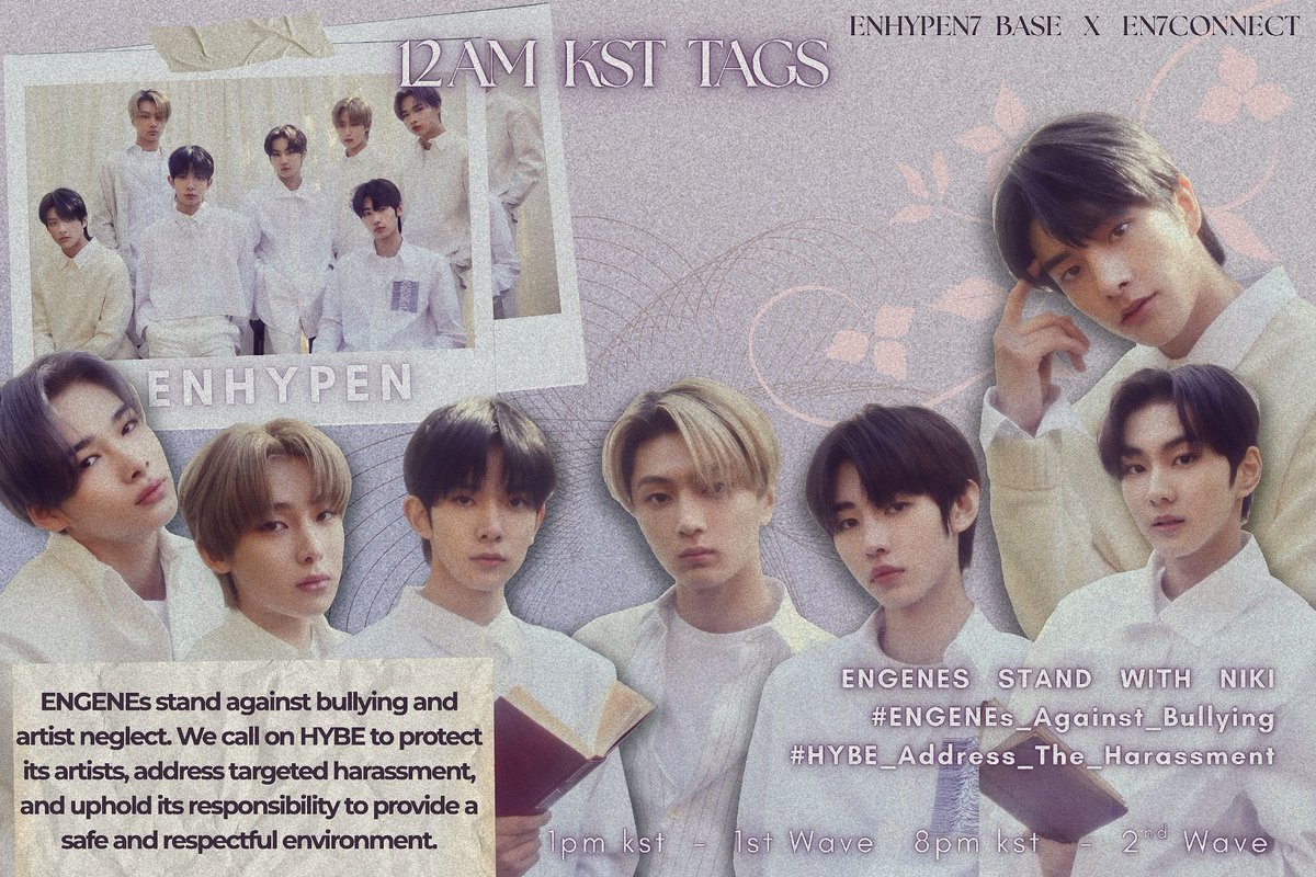 makijayleclerc's tweet photo. 𝐿𝑜𝑣𝑒𝑙𝑖𝑒𝑠!! 💜

NEW TAGS

ENGENEs stand against bullying and artist neglect. We call on HYBE to protect its artists, address targeted harassment, and uphold its responsibility to provide a safe and respectful environment.

ENGENES STAND WITH NI-KI
#ENGENEs_Against_Bullying
#HYBE_Take_Accountability