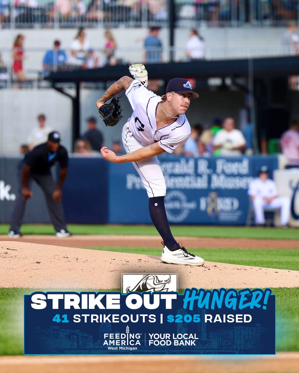 wmwhitecaps's tweet photo. For every strikeout we record at home, $5 is donated to @feedingwestmich!  Last week, Whitecaps pitchers struck out 41 batters, which means another $205 raised!

Only two more homestands remain in the 2026 regular season, so come out and cheer as we continue to #StrikeOutHunger! https://t.co/4Y7KputKVG