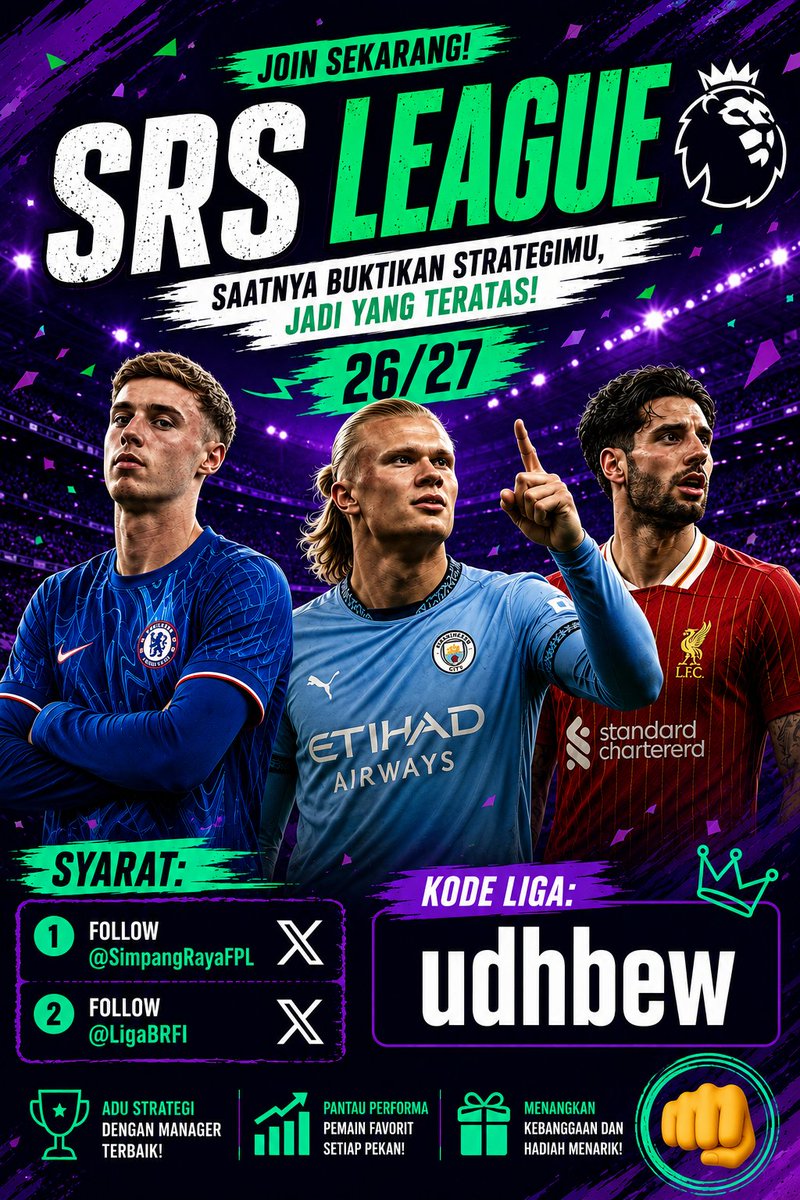SimpangRayaFPL's tweet photo. 🚨 SRS League 26/27 🚨

Prize:

1st : 💰 200k
2nd: 💰 100k
3rd: 💰 50k

Cup Winner: 💰 100k

Syarat wajib follow akun ini dan follow @LigaBRFI 

silakan tinggalkan jejak nama tim di reply biar gak susah dihubungi kalau menang

Kode liga: udhbew

cc: @pisangij01 https://t.co/XgIVwF3oDr