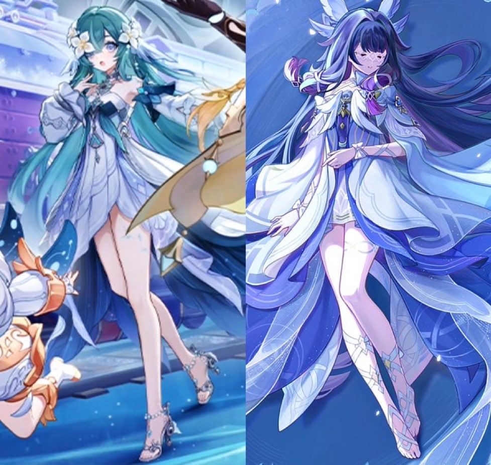 CYNOlSM's tweet photo. genshin community might be the worst community oat when it comes to accepting criticism yes they are both gorgeous but that doesn’t negate the fact they’re extremely similar https://t.co/FrGxgxjiIz