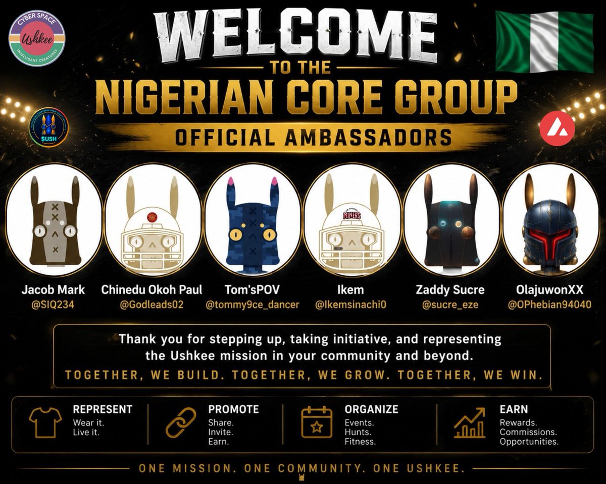 Ushkee's tweet photo. 🇳🇬 Welcome to the next chapter of Ushkee Nigeria!

Our Nigerian Core Group has officially stepped into their new roles as Ushkee Ambassadors. 🌍🔥

Congratulations to:

@SIQ234
@Godleads02
@tommy9ce_dancer
@Ikemsinachi0
@sucre_eze
@OPhebian94040 https://t.co/enLnxQHHTl