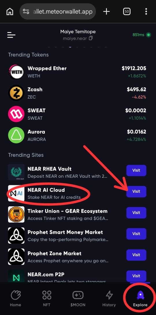 HeyMaiye's tweet photo. @MeteorWallet The process is easy and simple
Simply:

→ Open your meteor wallet app or browser
→ Go to the Explore tab at the bottom right corner
→ You will see "NEAR AI Cloud", click on visit to go to the website
→ Stake your NEAR

Simple. https://t.co/Sh27TVHF89