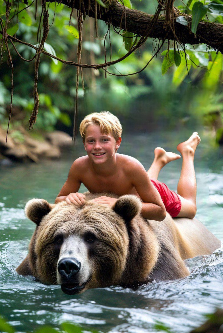 newjungleboy's tweet photo. Jungle Boy and Papabear Baloo 
#jungleboy #baloo #mowgli #jungle #junglebook #barefeet #boy #teenboy #Bear #papabear #waterfun https://t.co/0W0J5j3kpT