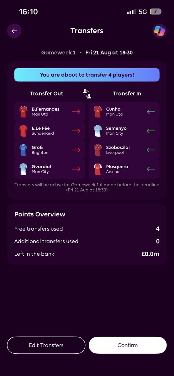 ThePigeon147's tweet photo. Current #fpl team.

Please give me your opinions on the second slide wether I should make these transfers. 

Downside 👎 I lose Bruno 

Upside 👍my midfield looks much better - Bruno.

Give me your thoughts and opinions https://t.co/RH4KUt8hIm