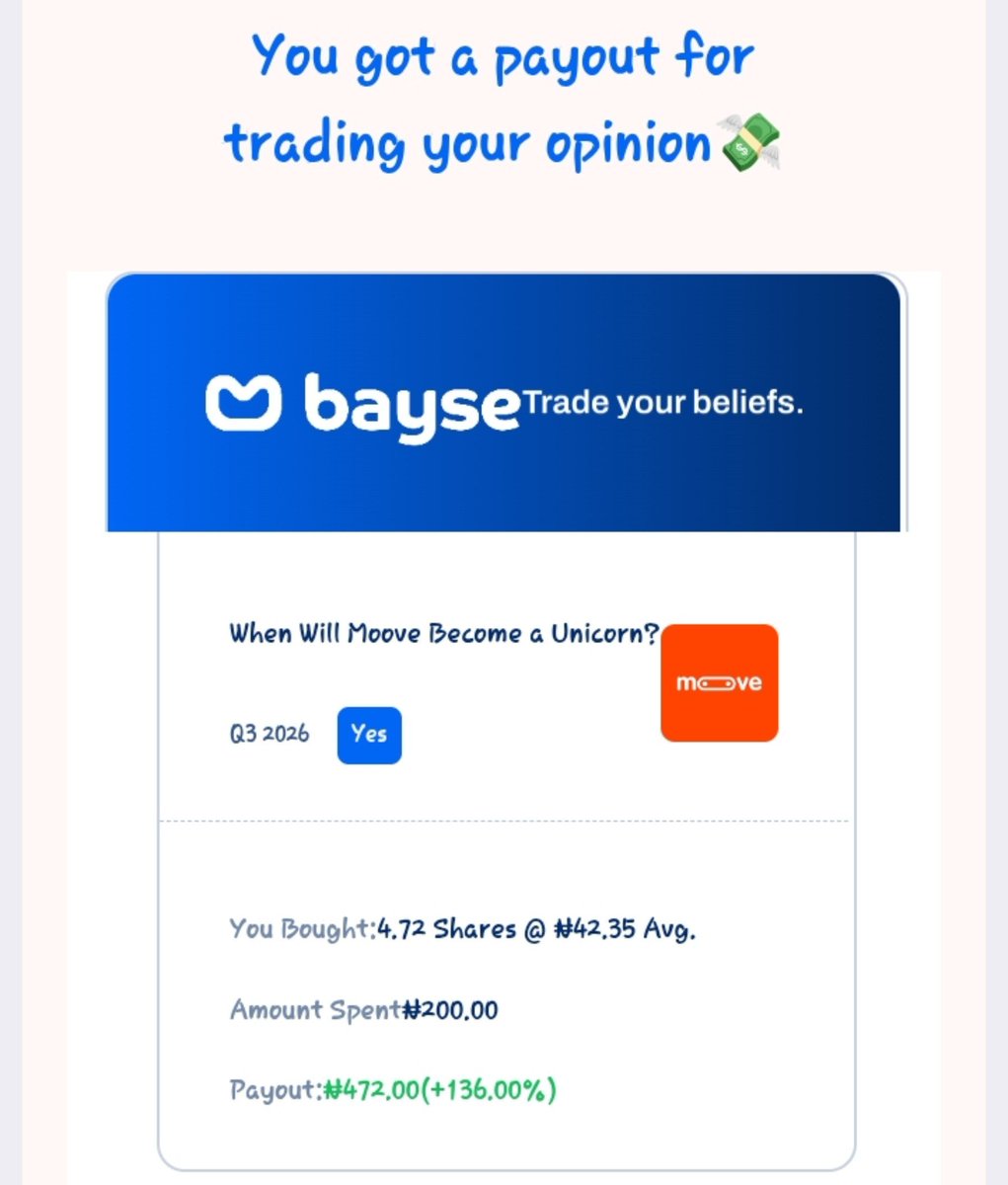 moses_ejidokun's tweet photo. I got paid by the largest prediction market @baysemarkets https://t.co/9zNCWkDZOm