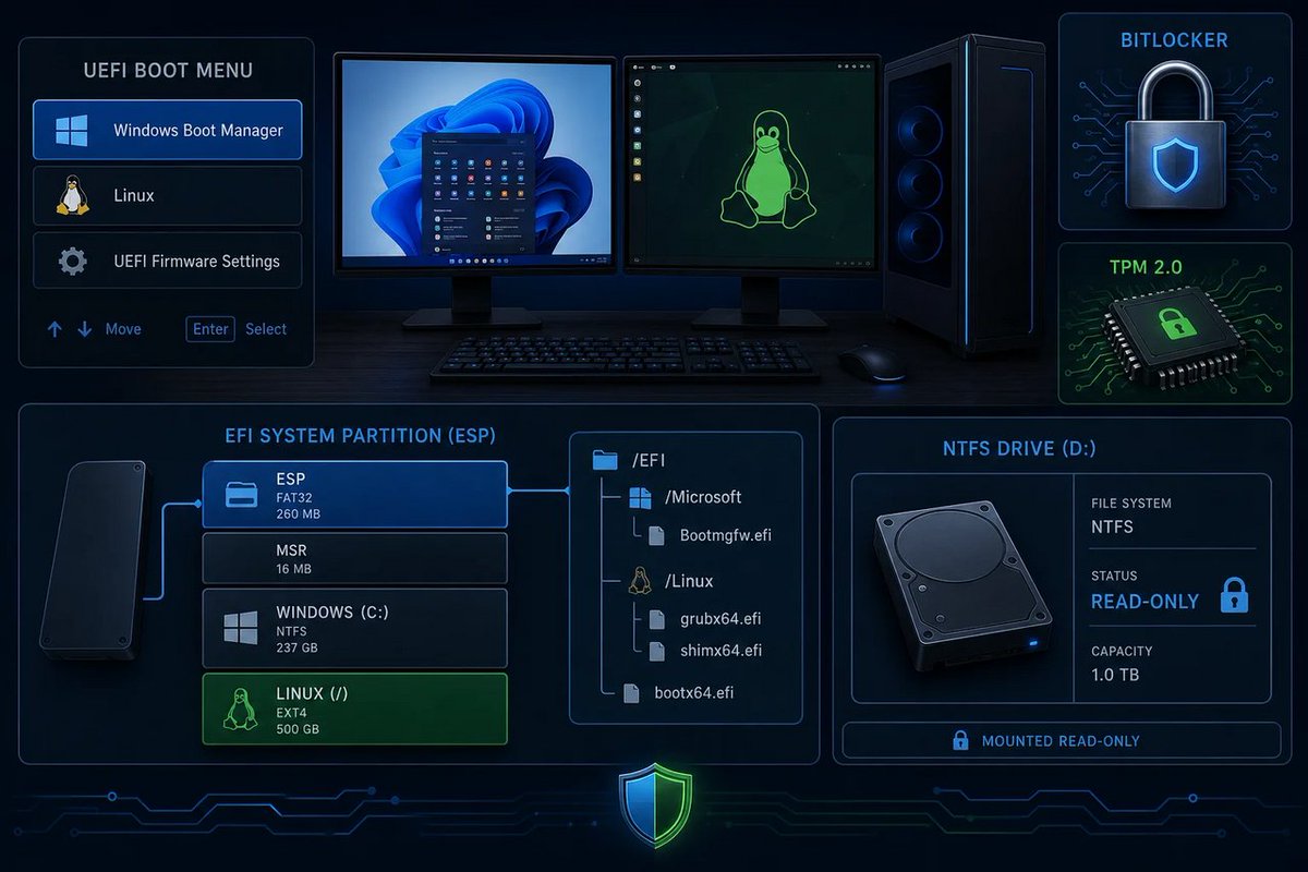 windowsforum's tweet photo. 🐧 Fast Startup doesn’t skip GRUB—it leaves NTFS half-hibernated after Windows Boot Manager loads. Mount that partition from Linux and “quick boot” becomes filesystem roulette.
https://t.co/3gWnL70gVE
#Linux #Bitlocker #DualBoot #Windows11 https://t.co/ICDWYdF3LU