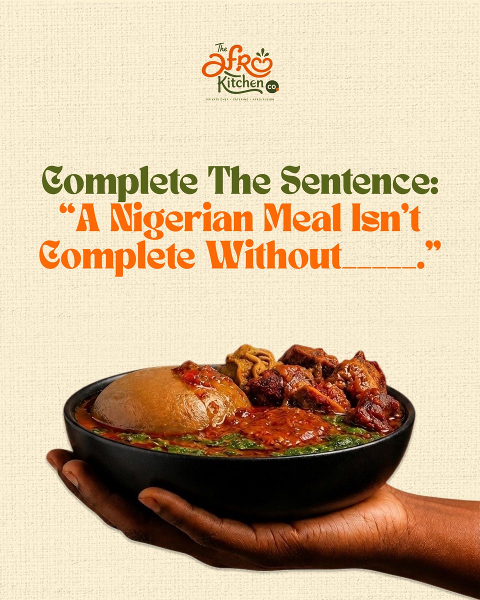AfroKitchenco's tweet photo. As a Nigerian, what’s one thing that must be in your food before it’s complete?🥘

We know we love our proteins, but chicken, beef, fish or goat meat?

We would love to hear from you in the comment section🍛

#foodbowlsinlagos #privatecheflagos https://t.co/FQNR7378m0