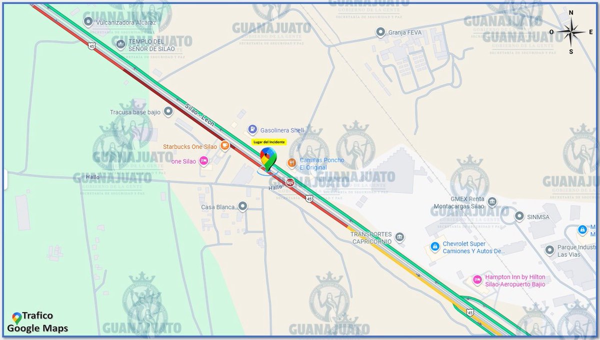 pcguanajuato's tweet photo. #AlertaVial 🚧 Precaución. Accidente sobre la carretera Federal 45 León–Silao, a la altura de Predio Rosa de Castilla, afecta la circulación en dirección a Silao.
Maneja con cuidado y atiende indicaciones viales.
📞 Emergencias 9-1-1
#CONFIA #GuanajuatoenPaz
@gobgente https://t.co/sSmUyqpQYX