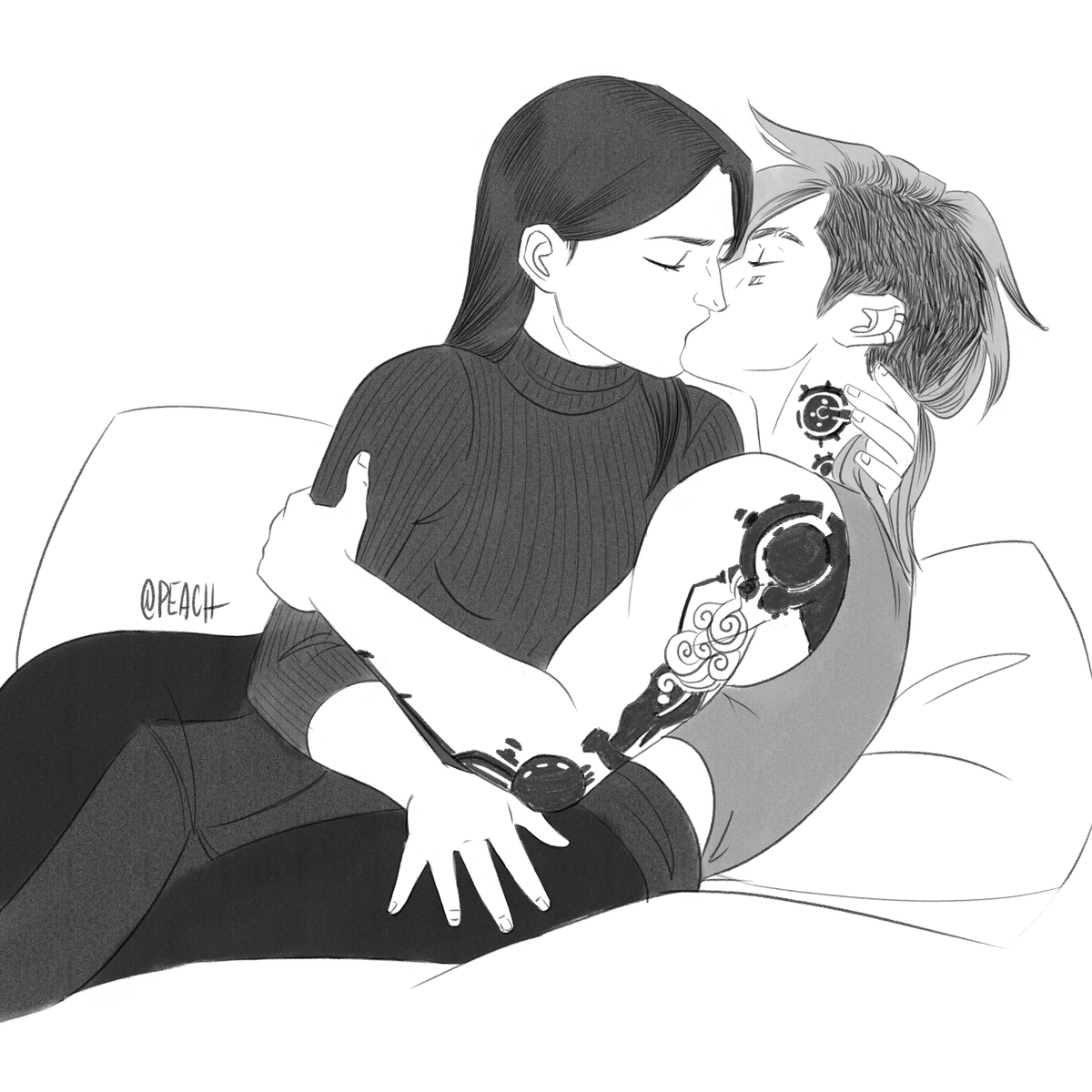 PeachesPlace's tweet photo. Roulette_CV requested "Post-canon, please no eye patch for Caitlyn. Just a sweet CaitVi kiss"

I had to draw this with my niece snooping over my shoulder😅 https://t.co/h0M8VDMUWx