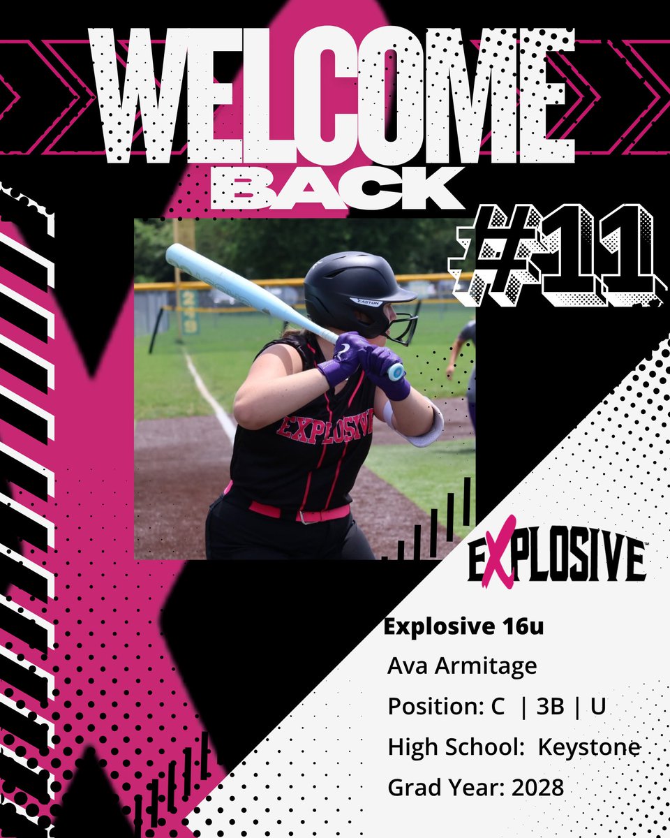 ExplosiveSB's tweet photo. Welcome Back @ava_armitage !  Ava brings her leadership behind the plate and her bat to the lineup.  Can't wait for another season! https://t.co/EeCAgloV6V