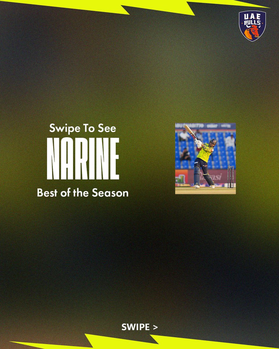 Bulls_T10's tweet photo. We’ve celebrated the wickets. This time, we’re celebrating the bat!💪
A #ThrowbackThursday to one of Sunil Narine’s finest knocks. 🔥

@SunilPNarine74 

#UAEBulls | #YallaLetsGo | #SunilNarine | #ThrowbackThursday https://t.co/ABUO5Ch9LX