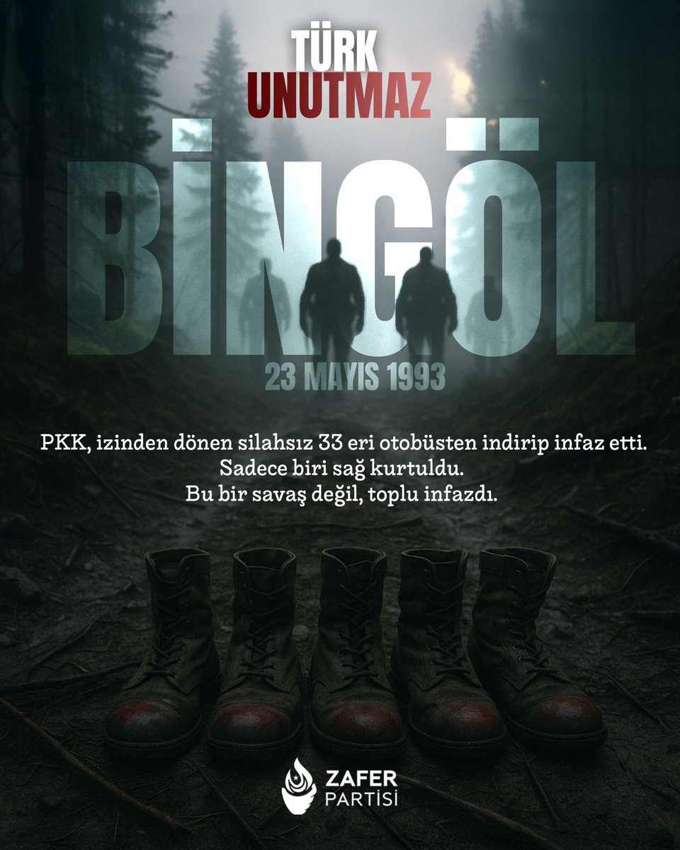 zaferpartisi's tweet photo. Birliğine teslim olmak üzere yola çıkan 33 silahsız eri Bingöl'de kurşuna dizip şehit eden teröristlerle barışmayacağız!

#TürkMilletiUnutmaz https://t.co/E1KSBljqqN