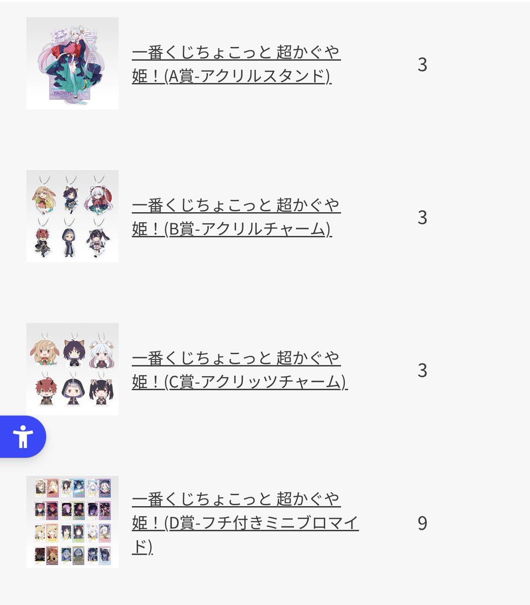 aimer_0724's tweet photo. 【交換】超かぐや姫！ちょこっと 一番くじ

譲→A賞 やちよ×2 

求→A賞 かぐや、彩葉　

各1で求めてます。
オンラインのため、発送日不明です。
検索よりお気軽にお声掛けください🌷 https://t.co/fhipV1EoO3
