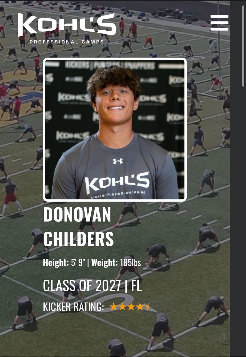 DonovanChilder's tweet photo. After a great Kohls National Scholarship camp in Gatlinburg I am grateful to be ranked a 4.5 ⭐️ kicker! Excited to get my senior season started and ready to keep working! https://t.co/GKWNNa24eq