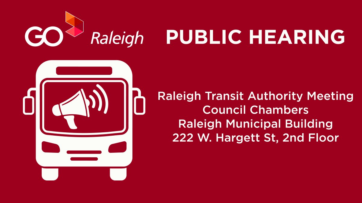 GoRaleighNC's tweet photo. The R-Line will be suspended on August 9 due to low ridership. The public hearing will allow the public to provide comments on the R-Line. 

Public Hearing 
Thursday, August 13 @ 4 p.m. 
Raleigh Transit Authority Meeting 
Raleigh Municipal Building https://t.co/eSGjYI2OTj
