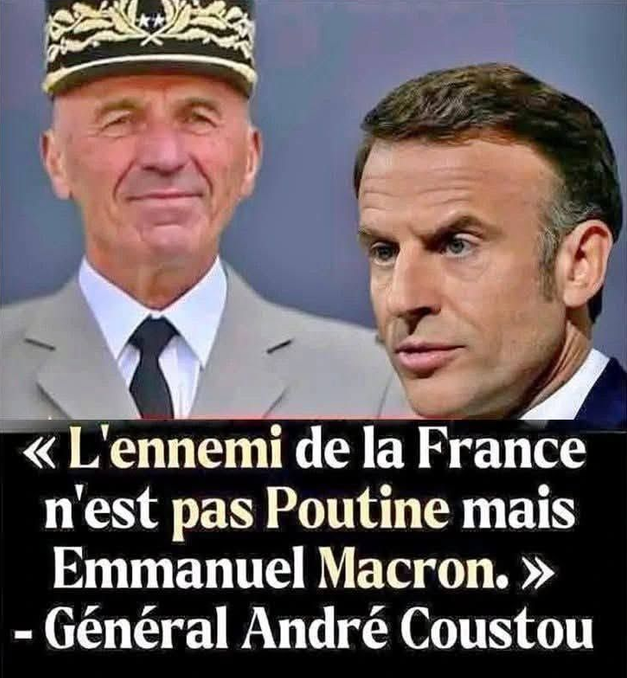 JCondamine's tweet photo. Courageux ce général  exprime ce que beaucoup pense tout bas mais sans l'exprimer
Macron piétine la Constitution, il est l'ennemi du peuple français... C'est lui le liquidateur, le destructeur de la France. https://t.co/ZzfvVwCJ5c