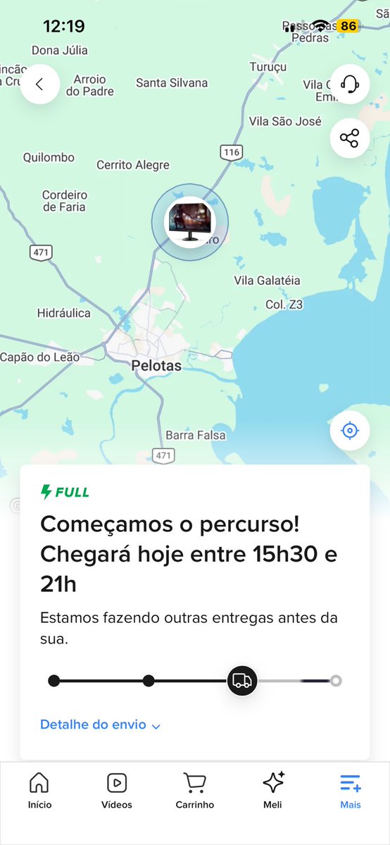 neohsunn's tweet photo. uma coisa que eu gosto no mercado livre é que eles simplesmente te mostram no mapa onde tua entrega ta, assim tu nn fica igual idiota esperando na frente da porta https://t.co/R0JsjP8MNk