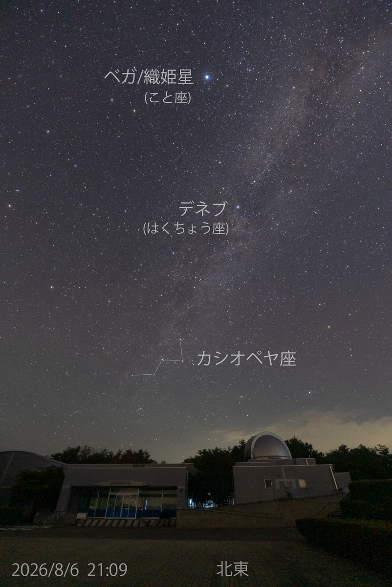 man_ten_bo_shi's tweet photo. 日没後の北東の空にカシオペヤ座が見えます。
カシオペヤというのは、ギリシア神話に登場する古代エチオピアの王妃様です。
WやMの星並びが特徴的ですね。
能登ではイカリボシ(錨星)と呼んでいました。船の位置を固定する錨です。
ヤマガタボシ(山形星)と呼んでいた地域もあります。 https://t.co/NZKAoyPDq1