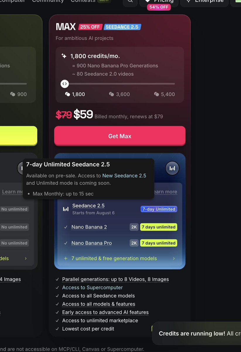 adrianabelarde_'s tweet photo. okay so higgsfield pricing is super scammy, sus, and honestly feels sketchy @higgsfield_ai

i bought it because they said unlimited seedance 2.5 would start on aug 6

but of course, when i refreshed the page… it suddenly moved to aug 7 (i bought it aug 5)

now it’s aug 6, 11:20 pm, and they updated it again, now it says aug 8

i’ve literally been taking screenshots every day checking their pricing page

what a scam