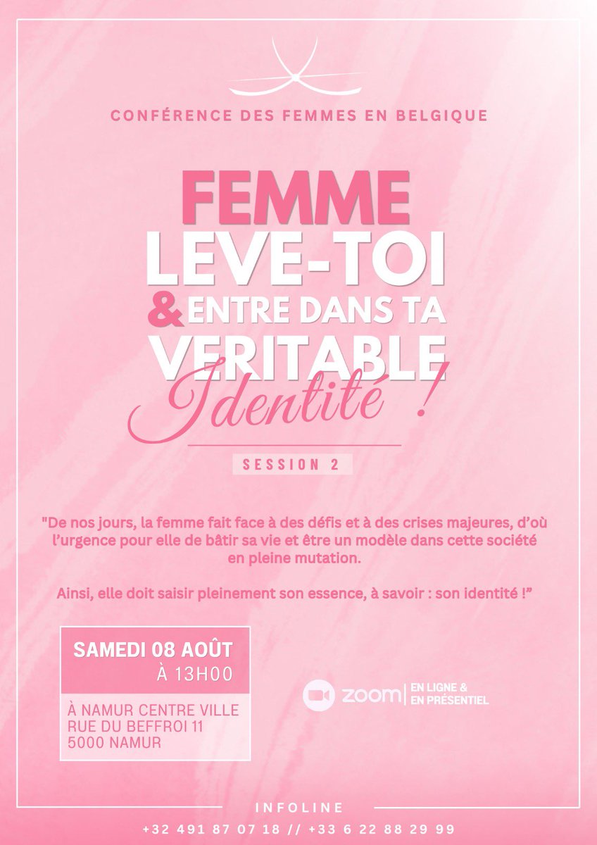 _sianaaa_'s tweet photo. C'est avec une immense joie qu'on se retrouve déjà ce samedi pour la prochaine conférence autour d’un thème capital qui nous permettra de réfléchir, de poser des actions concrètes afin d’entrer pleinement dans notre véritable identité.

Intéressée ? Infos en DM ! https://t.co/v28rNMn2Ti