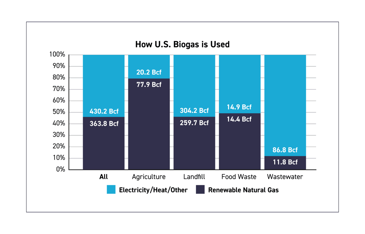 ambiogascouncil's tweet photo. How is America's biogas used today? Our new data shows 53% of U.S. #biogas generates renewable #electricity, 46% is upgraded into renewable natural gas (#RNG), &amp; ~1% produces heat. See how farms, landfills, wastewater plants, &amp; others put biogas to work: https://t.co/gCsrvAwVNb https://t.co/TYtw5rZiBC