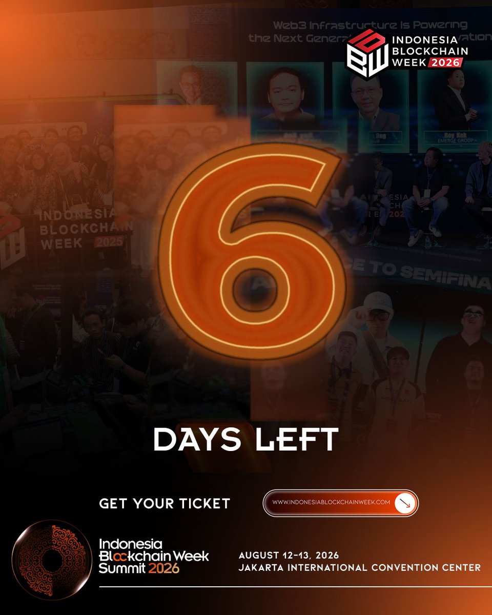 DFAM_Alpha's tweet photo. ⏳ 6 Days Left until Indonesia Blockchain Week 2026!
@IDBWOfficial 

DFAM's got you covered — extra 20% off with 
code :  IDBW-DFAM 

📅 Aug 12–13 | 📍 JICC, Jakarta
🎟️ Claim your discount → https://t.co/RaJIO9ImpA https://t.co/xsEHFt2uXv