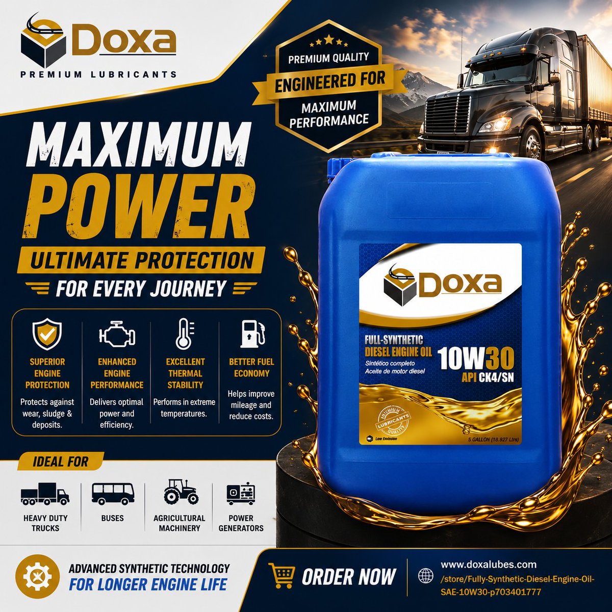 doxalubes's tweet photo. 🚛 Power your diesel engine with confidence.

Doxa Fully Synthetic Diesel Engine Oil SAE 10W30 API CK4/SN delivers premium protection, cleaner performance, superior wear resistance, and longer engine life.

🔗 https://t.co/P1TfcJfUyY

#DoxaLubricants #10W30 #DieselEngineOil https://t.co/VFjTzcMALJ
