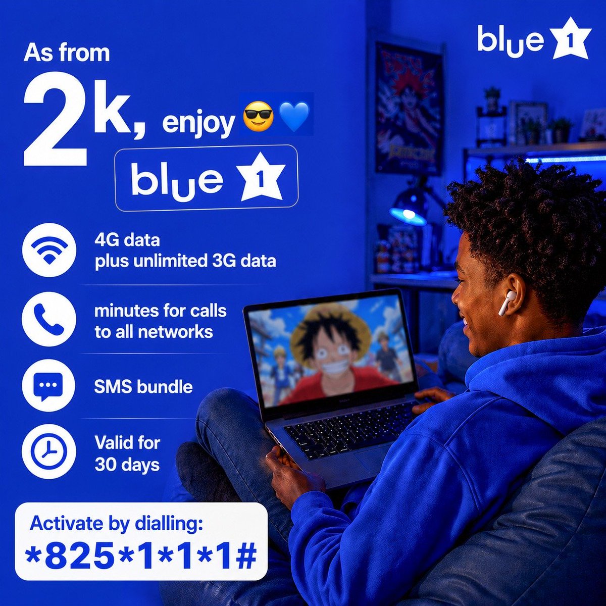 blue_by_camtel's tweet photo. 🔥 C’est montsééééé !!! 🔥
A partir de 2 Kolos, enjoy blue One 😎 💙
Data, appels, SMS… tout est dedans!
#UnPointCestblue
…….
🔥 It's on! 🔥
As from as little as 2k, enjoy blue One bundles 😎💙
Data, calls, SMS... it's all inclusive!
#UnPointCestblue https://t.co/oxzccMUmIf