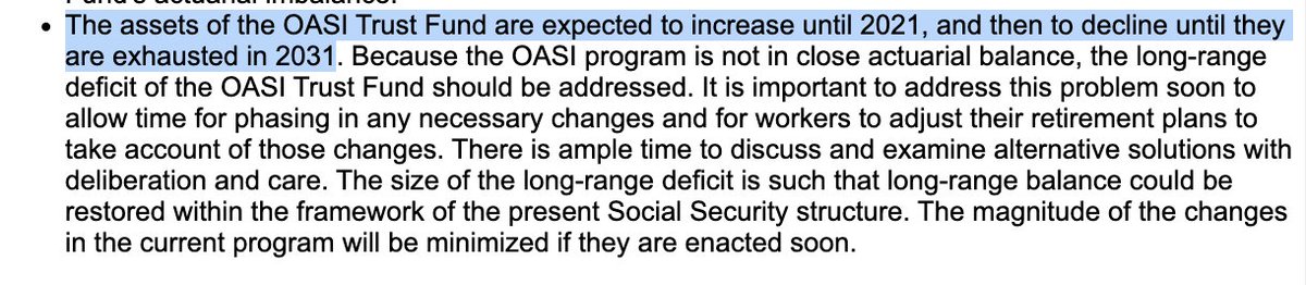 GreenPlusAnE's tweet photo. Here's the 1996 Social Security Trustee report, projecting that the trust fund will run out in 2031. 

30 years later, the trust fund is projected to run out in 2032. 

This is 100% seniors' fault. They knew the whole time. https://t.co/8djr2kHg64