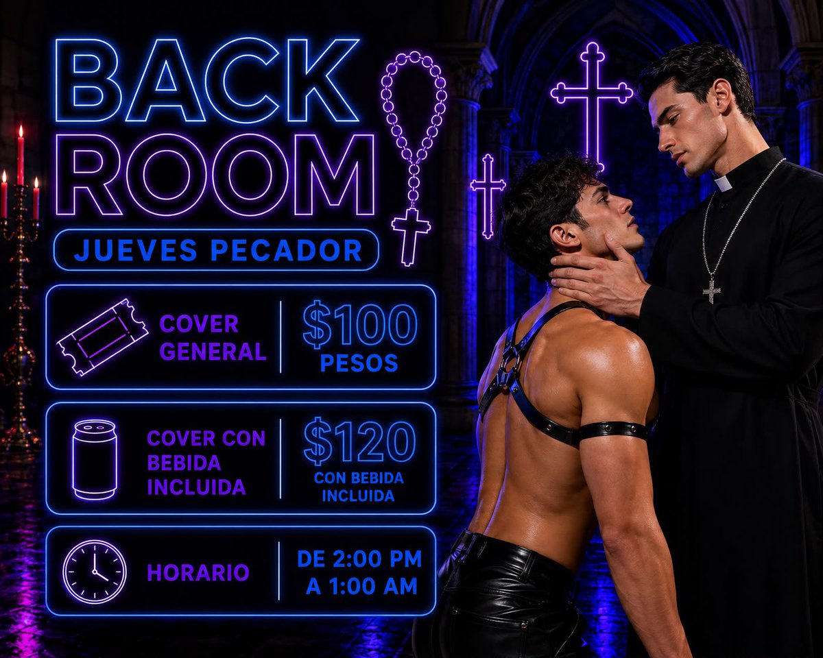 BLACKROOMOFICIA's tweet photo. 🔥JUEVES PECADOR🔥

⏰ Horario: 
2:00p.m. a 1:00 am.

Cover general $100

🩲Acceso en ropa interior 😈
📍 Patriotismo esquina Circuito Interior, justo enfrente de Lumen.

Al llegar toca el interfón en la puerta con la BR.

https://t.co/ZBgrCDCmDs https://t.co/ccDwKxQs9Y
