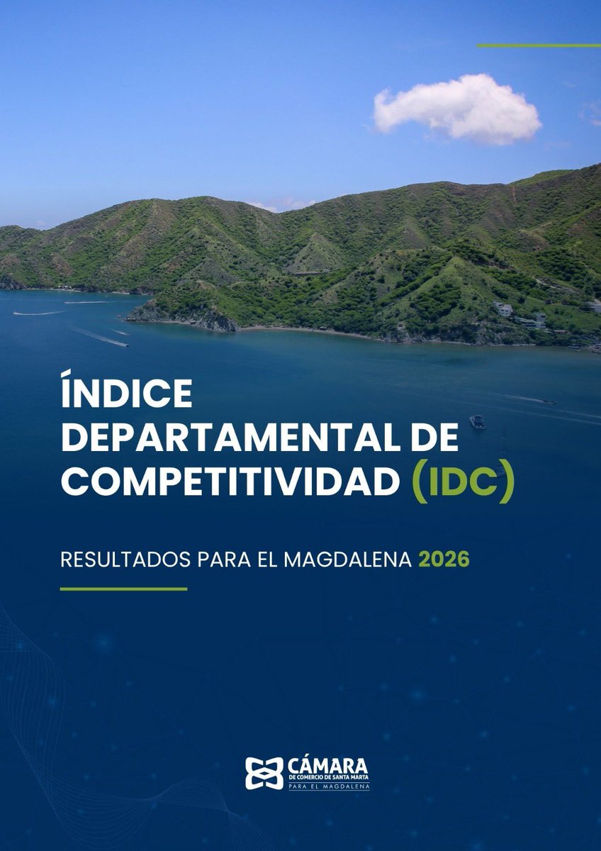 CamComercioSM's tweet photo. El Magdalena avanza en competitividad.
El Índice Departamental de Competitividad 2026 destaca que nuestro departamento:

•Alcanzó 5,06 puntos sobre 10, mejorando su resultado frente a 2025.
•Se ubicó en la posición 18 entre 33 departamentos.
•Ocupó el 4.º lugar en la región Caribe.

Entre sus principales fortalezas se destacan:
Sofisticación y diversificación productiva: 8,26 puntos.

Instituciones: 6,15 puntos.
Tamaño del mercado: 6,03 puntos.
Conectividad, con una de las mejores posiciones entre los componentes evaluados.

El Magdalena mejoró en 10 de los 13 pilares evaluados, reflejando avances en sostenibilidad ambiental, instituciones, educación y sofisticación productiva.
El reto es seguir trabajando en infraestructura vial, calidad educativa, formalización laboral, adopción tecnológica e innovación para cerrar brechas y fortalecer la competitividad del territorio.

Conoce los resultados del IDC 2026 👉🏼https://t.co/BUlK5rk8uN