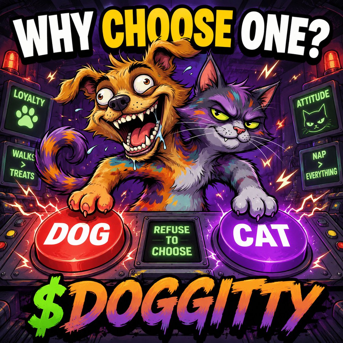 TheDOGGITTY's tweet photo. Dog side: PRESS DOG.
Cat side: PRESS CAT.
DOGGITTY: PRESS BOTH.

Why choose one when you can have loyalty, attitude and twice the chaos?

Doggy + Kitty = $DOGGITTY

2026 belongs to the mix. 🐶🐱 https://t.co/CfbXt98Ewu