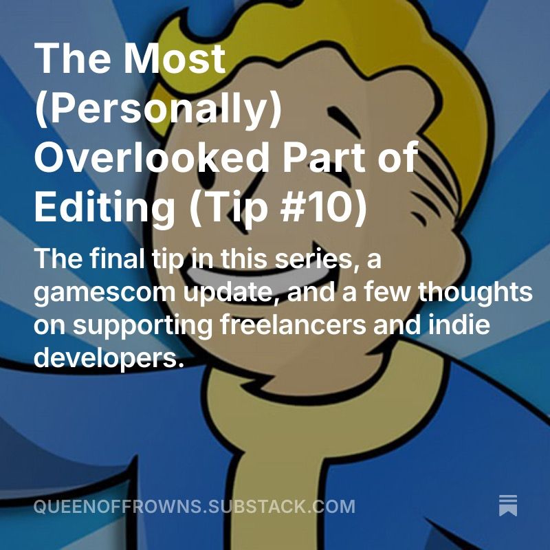 QueenOfFrowns's tweet photo. It's Substack time!
I've been so busy these last few months that it got to the point of burnout, and I dropped the newsletter as a result...
SO, WITHOUT FURTHER ADO, TIP 10!
https://t.co/9FjJiL5xja
#substack #newsletter #gaming #indiegames #gamingpr https://t.co/PLwY2BGa5v