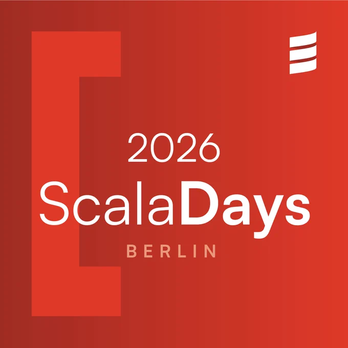 Scala Days branded graphic on a red background. Text reads "2026 ScalaDays, Berlin," with the Scala logo top right.