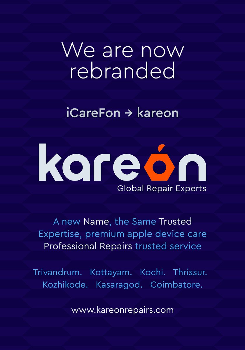 kareonrepairs's tweet photo. 𝐀 𝐍𝐞𝐰 𝐂𝐡𝐚𝐩𝐭𝐞𝐫 𝐁𝐞𝐠𝐢𝐧𝐬! 🚀

After years of serving you as iCareFon, we are excited to introduce our new identity...

✨ 𝐢𝐂𝐚𝐫𝐞𝐅𝐨𝐧 𝐢𝐬 𝐧𝐨𝐰 𝐊𝐀𝐑𝐄𝐎𝐍 ✨

While our name has changed, everything you trust remains the same:

✅ Same Management
✅ Same Expert Technicians
✅ Same Commitment to Quality
✅ Same Trusted Service

Our vision has grown beyond a single brand, and KAREON – Global Repair Experts reflects our commitment to providing premium repair solutions for a wider range of devices in the years ahead.

Thank you for being part of our journey. We look forward to serving you under our new identity.

𝐖𝐞𝐥𝐜𝐨𝐦𝐞 𝐭𝐨 𝐊𝐀𝐑𝐄𝐎𝐍!

🌐 https://t.co/Up4e9Pt50L
📞 +91 75103 41234